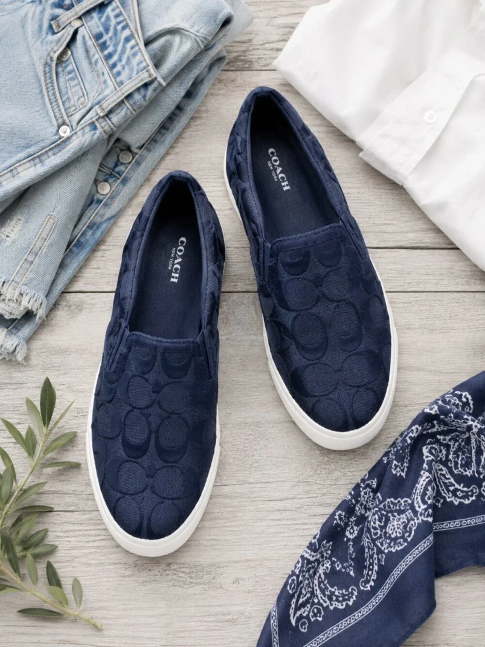 Coach Navy Allegra Signature C Slip On Sneakers Casual Preppy Shoes Size 6B